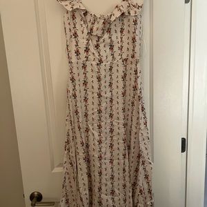 Reformation Amethyst Floral Ruffle Neck Linen Midi Dress